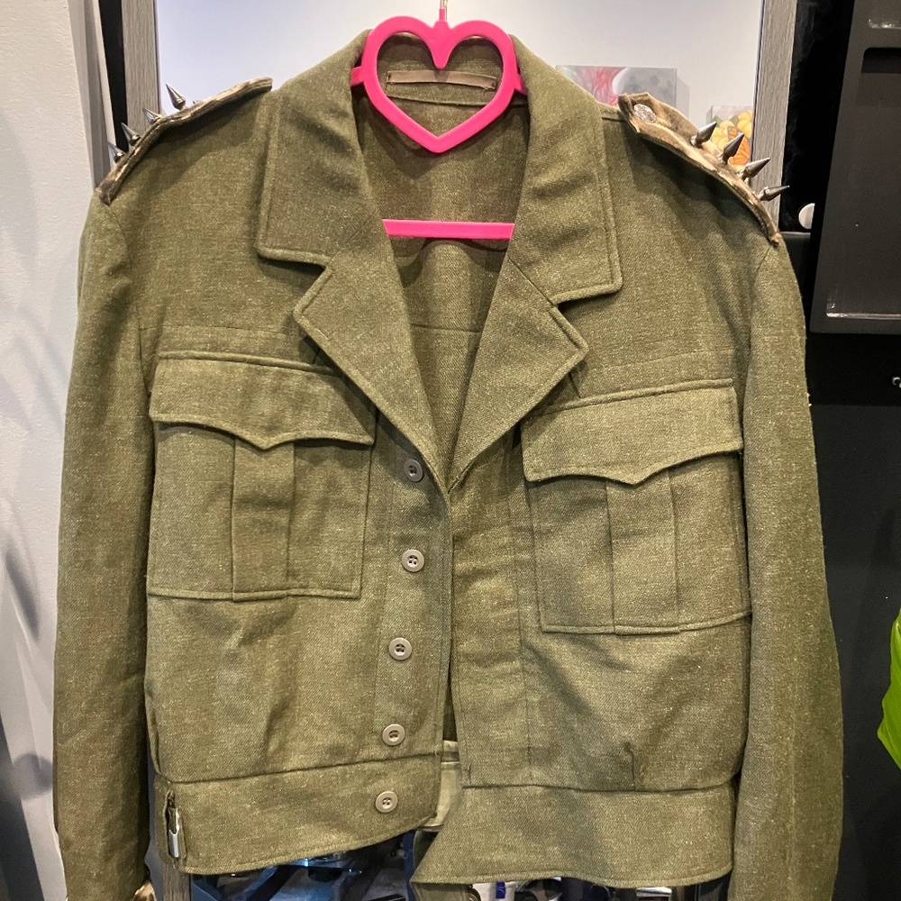 Upcycled Military Jacket w Leopard Print